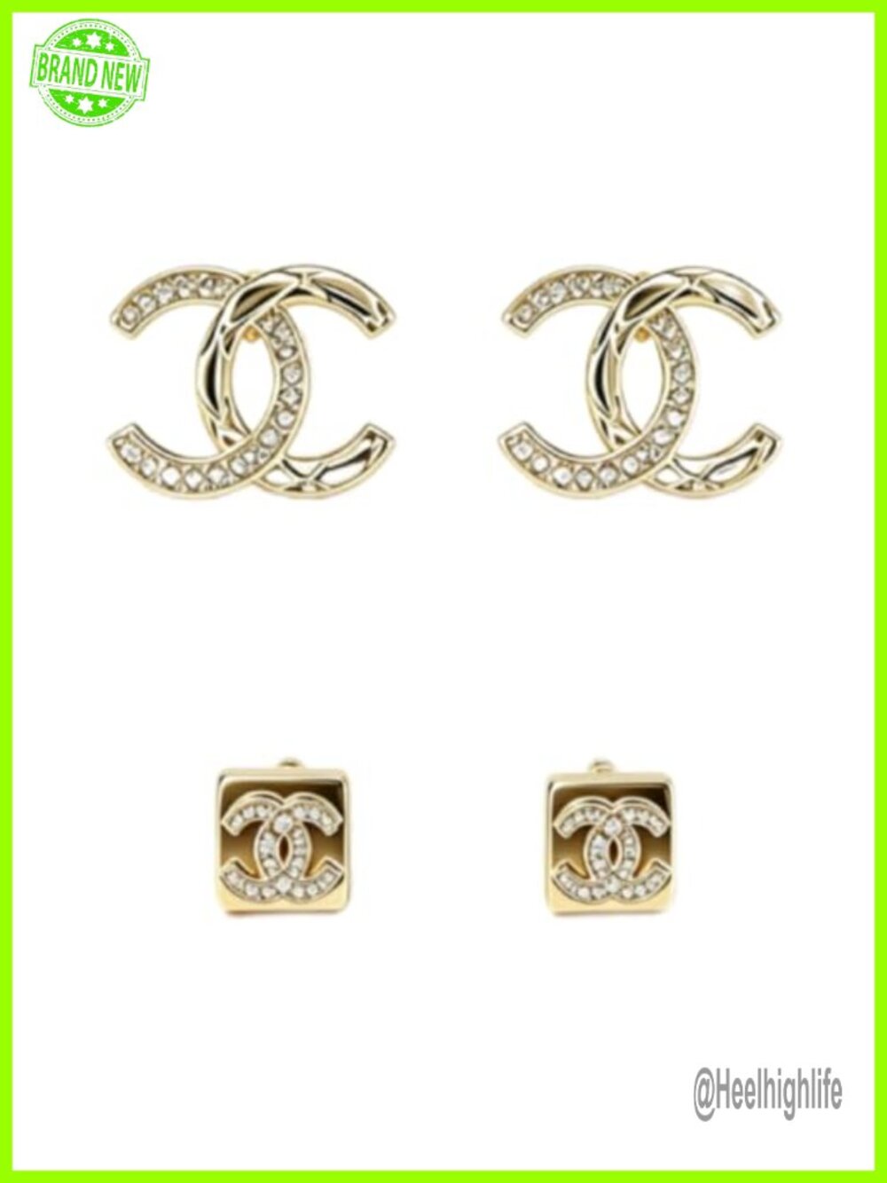 Gold-Tone Rhinestone Stud Earrings Set 2 Pairs Push Back